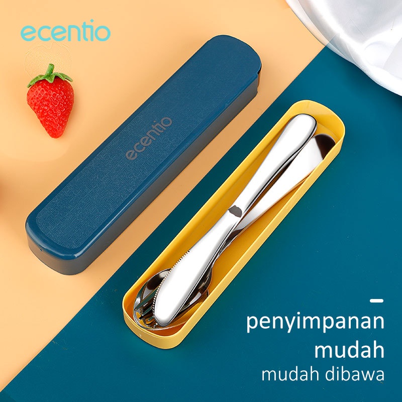 ecentio peralatan makan stainless steel set 2/3pcs pisau garpu dan sendok Hitam/Hijau tua