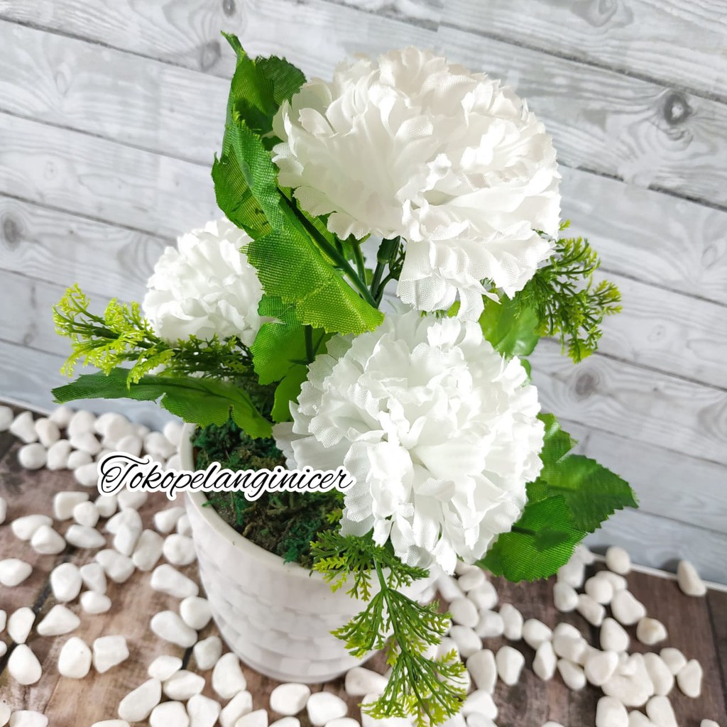 Buket Tanaman Hias Vas Bunga Artificial Krisan Pompom Putih By Tokopelanginicer Home Decor