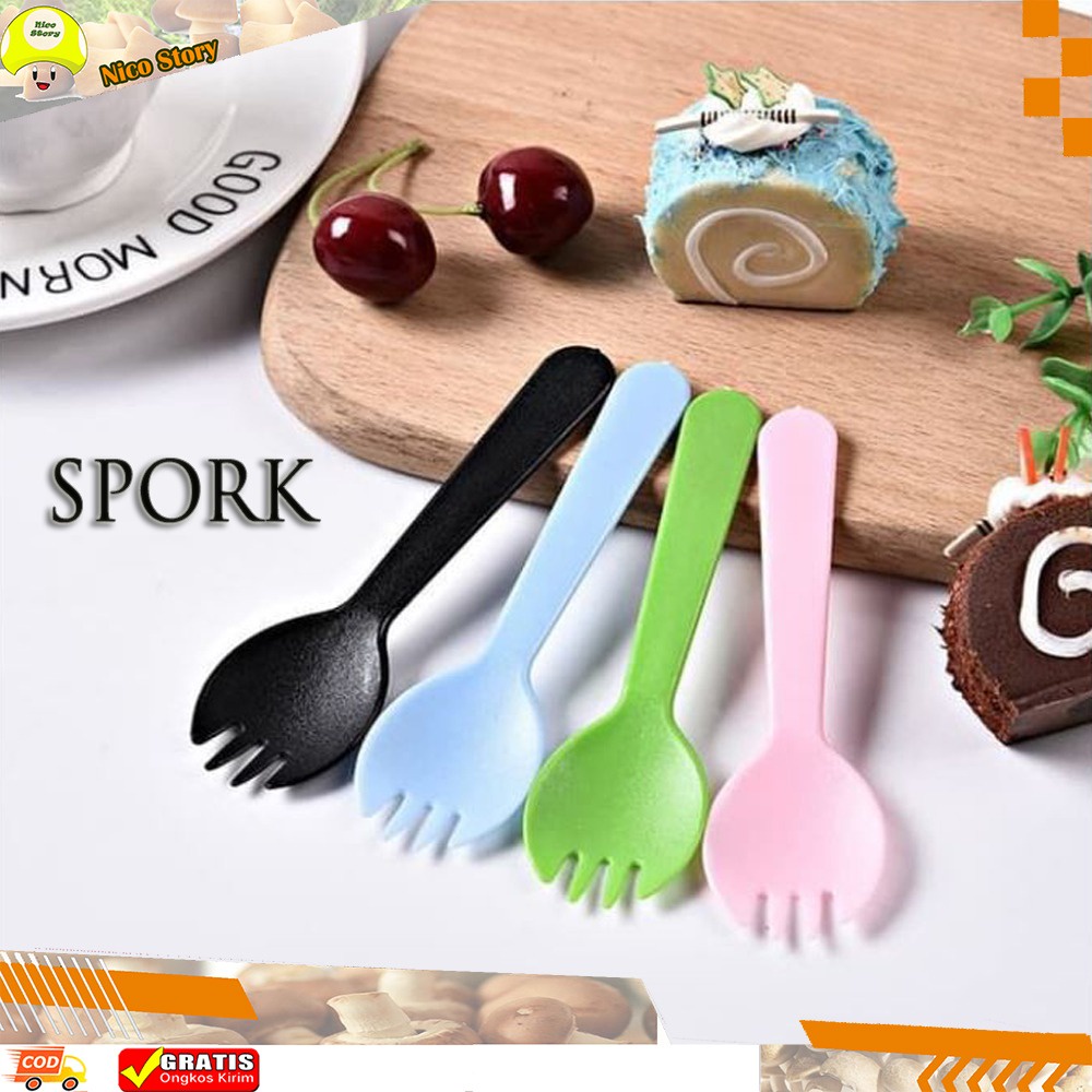 (NCS) COD SPORK Sendok Model Garpu 2 IN 1 Untuk Kue Buah Plastik Tebal Serbaguna Unik