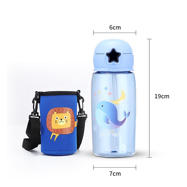 MOGYMOGY BTL004 Botol Minum Sedotan Flip Bening Transparan Berwarna Motif Kartun Water Bottle