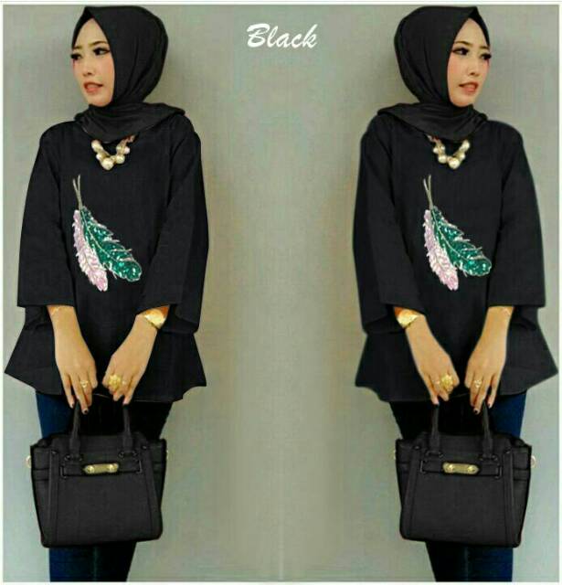 blouse ainun bordir payet daun /Blouse muslimah/tunik bordir (tersedia 4 warna)