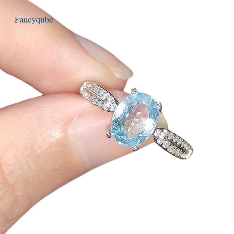 Fancyqube Cincin Silver 925 Hias Batu Permata Kristal Topaz Biru Untuk Wanita