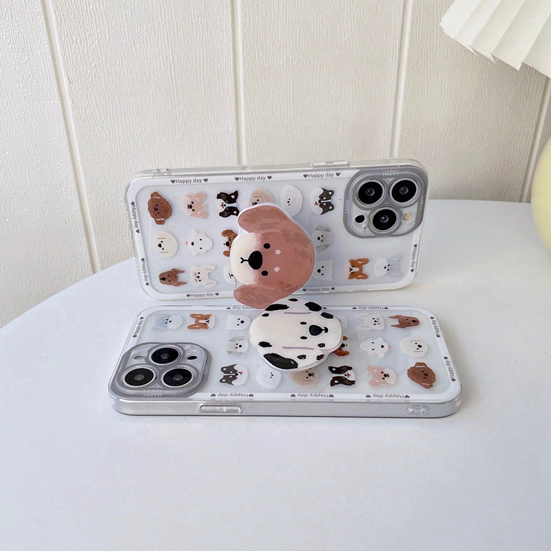 Full Little Dog Popsocket Soft Case iP iPhone 11 12 13 14 Pro Max 6 6S 7 8 + Plus X XR SE 2020 XS Max Casing