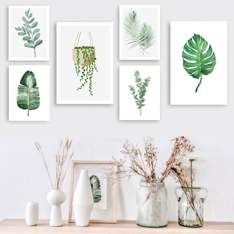 WALL ART HIASAN DEKORASI LUKISAN DINDING RUANG TAMU RUMAH HOME LEAF DECOR POSTER STYLE MINIMALIS