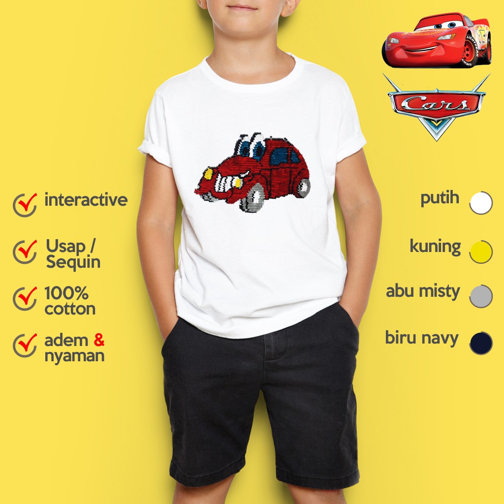 [DISTRO] BAJU KAOS ANAK USAP / SEQUIN - CARS SERIES