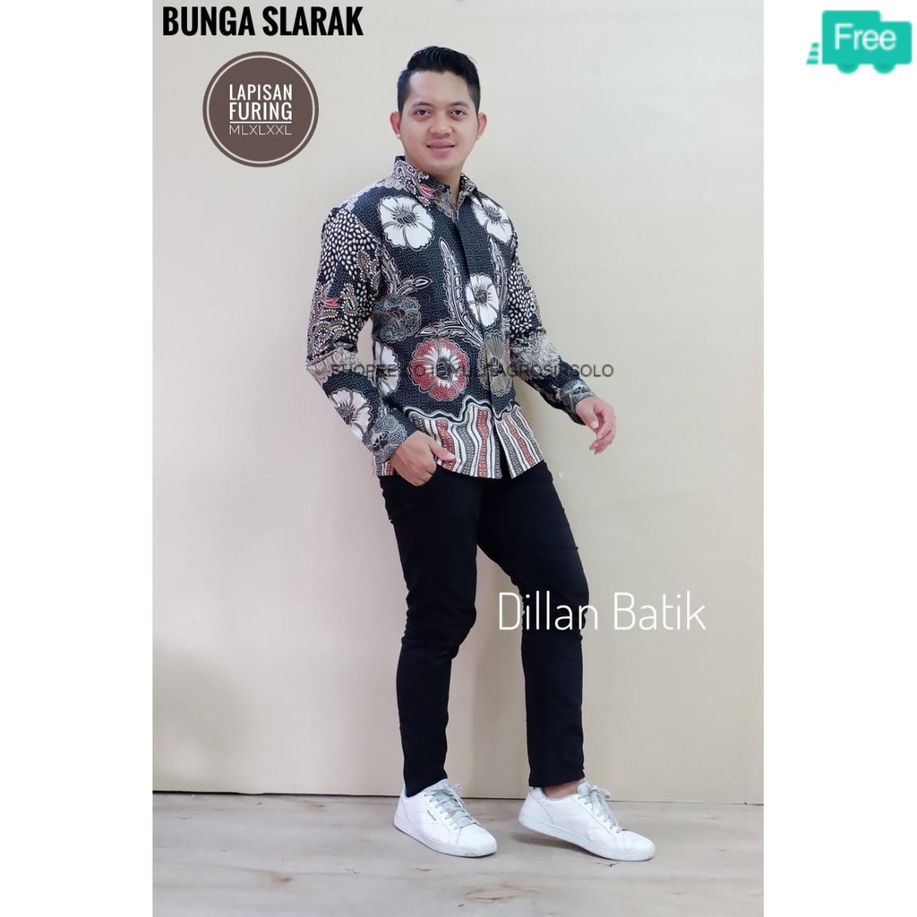 1 KEMEJA BATIK PRIA JUMBO MOTIF BUNGA SLARAK LENGAN PANJANG M-XXXL