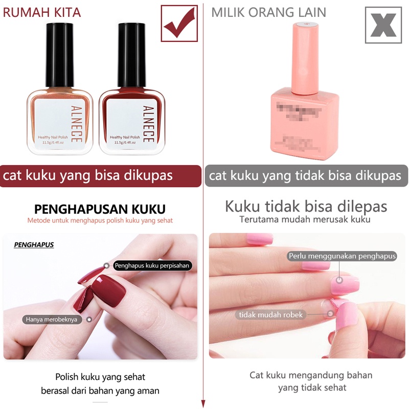 ALNECE 【Bisa Sholat✔️】 KUTEK/KUTEK PEEL OFF/ KUTEKS/HALAL KUTEKS/ UNTUK SOLAT CAT KUKU HALAL MUSLIMAH BERBASIS AIR