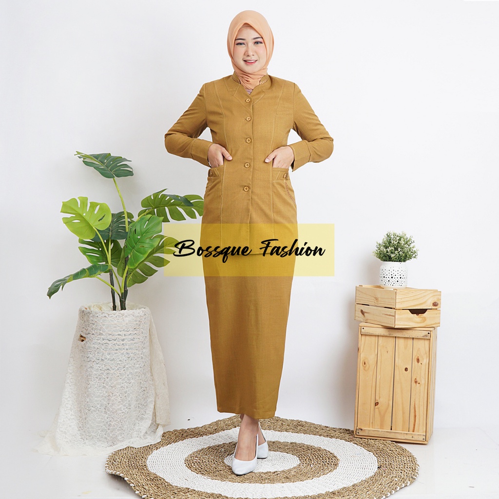 Seragam Blazer PNS PDH ASN Pemda Guru Khaki Tua Muda Rok Celana Wanita Terbaru Tersedia Jumbo Size Krah Shanghai S M L XL XXL 4L 5L