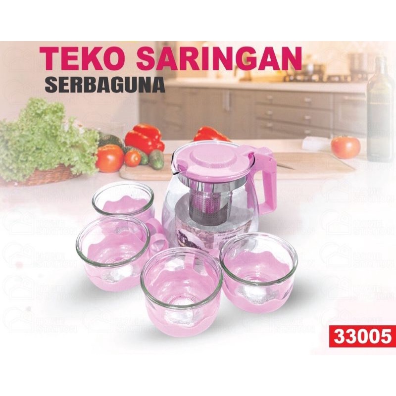 SEETO / Teapot set 5 in 1 / Teko Tea Coffee Set Pitcher + Gelas / Tea Pot Set 5 in 1 Tempat Minum Teh Teko Set Cangkir Kaca Teapot gelas 33005