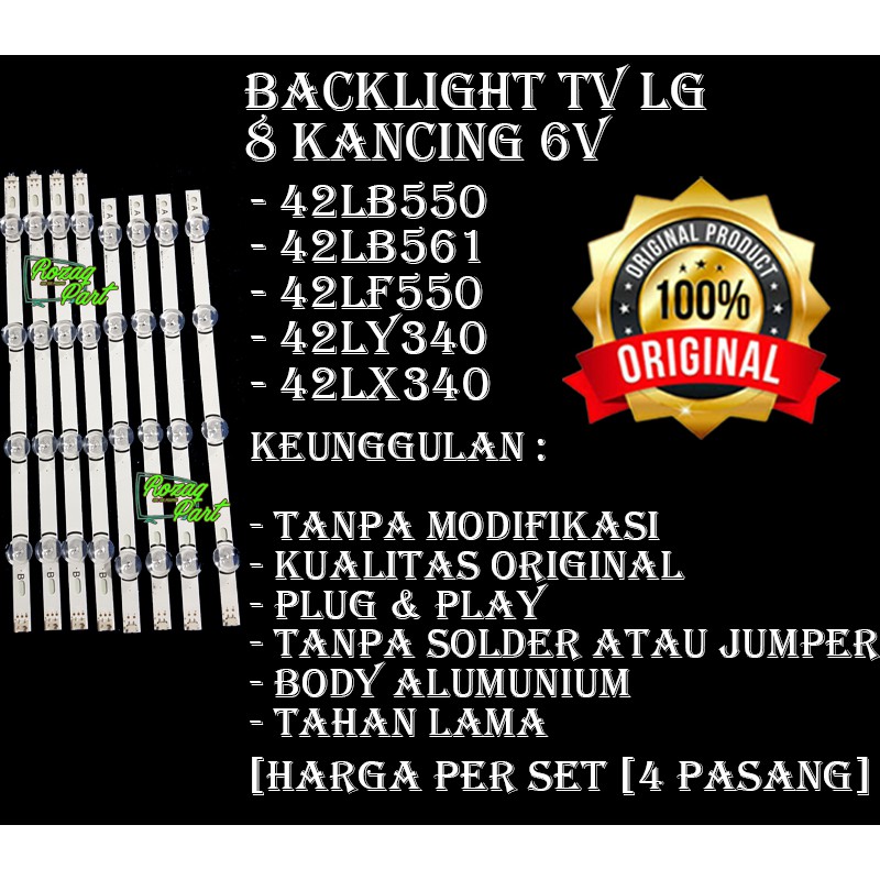 Lampu Backlight TV LG 42 inc inchi Type 42LY340 C 8 Led 6 Volt