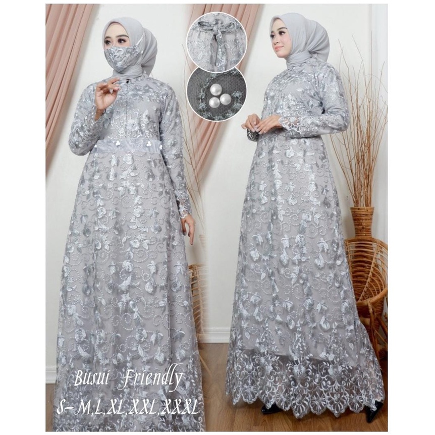 Kaira Gamis Busui Terbaru Full Brukat Tile Mutiara Maxi Dress Pesta Kondangan Size Jumbo S-M, L, XL, XXL, XXXL