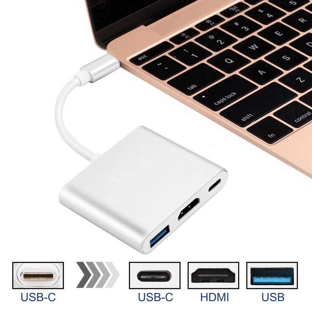 Converter Konektor USB Type C to 3 in 1 HDMI Converter USB 3.0 Type C