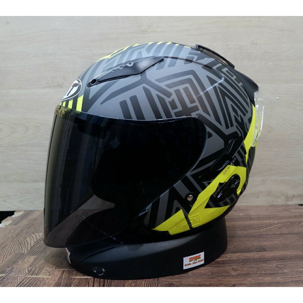 KYT GALAXY FLAT R POLOS HELM KYT HALF FACE KYT GALAXY FLAT R SLIDE  GRAPIC  PAKET GANTENG \SPOILER 2D\VISOR OPEN VENOM-NEON BK/YELOW KC SMO