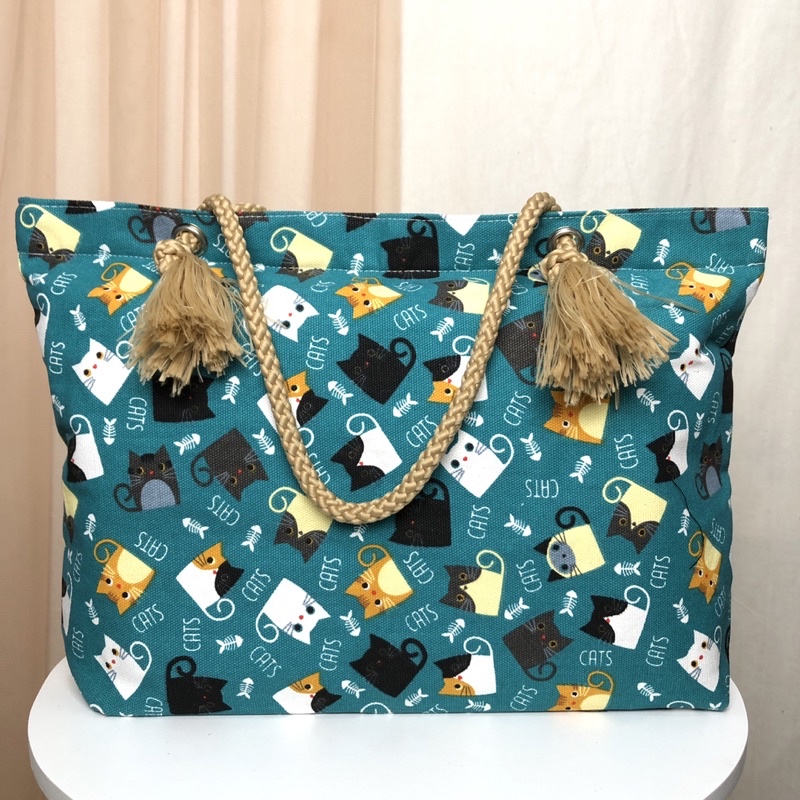 Totebag Kanvas Motif Tali Sumbu Tas Tote tali sumbu