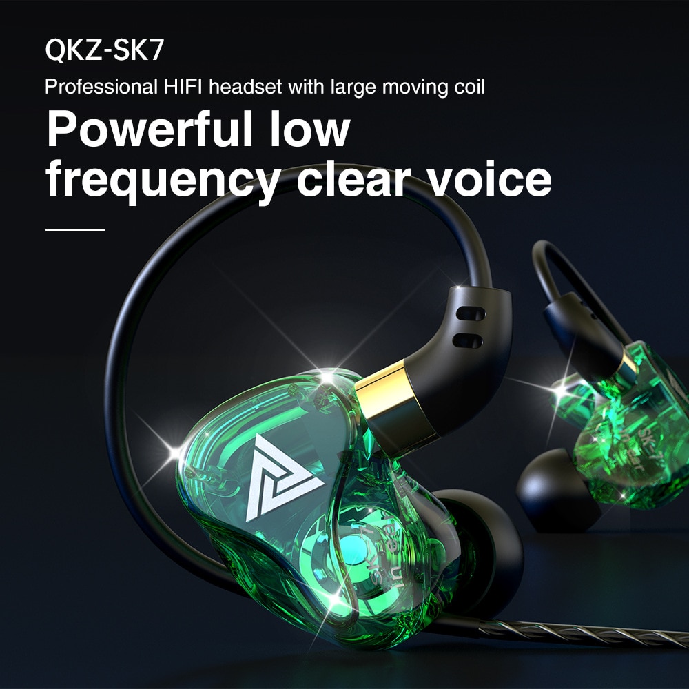 Qkz Sk7 Headset Earphone Sport Dual Driver Jack 3.5mm Heavy Bass Dengan Mic Untuk Handphone / Tablet