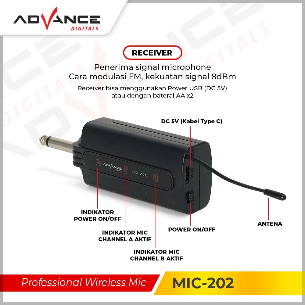 Advance Mic Wireless Mic 201/ 202/301- 2 mic Dua Microphone Garansi 1 Tahun