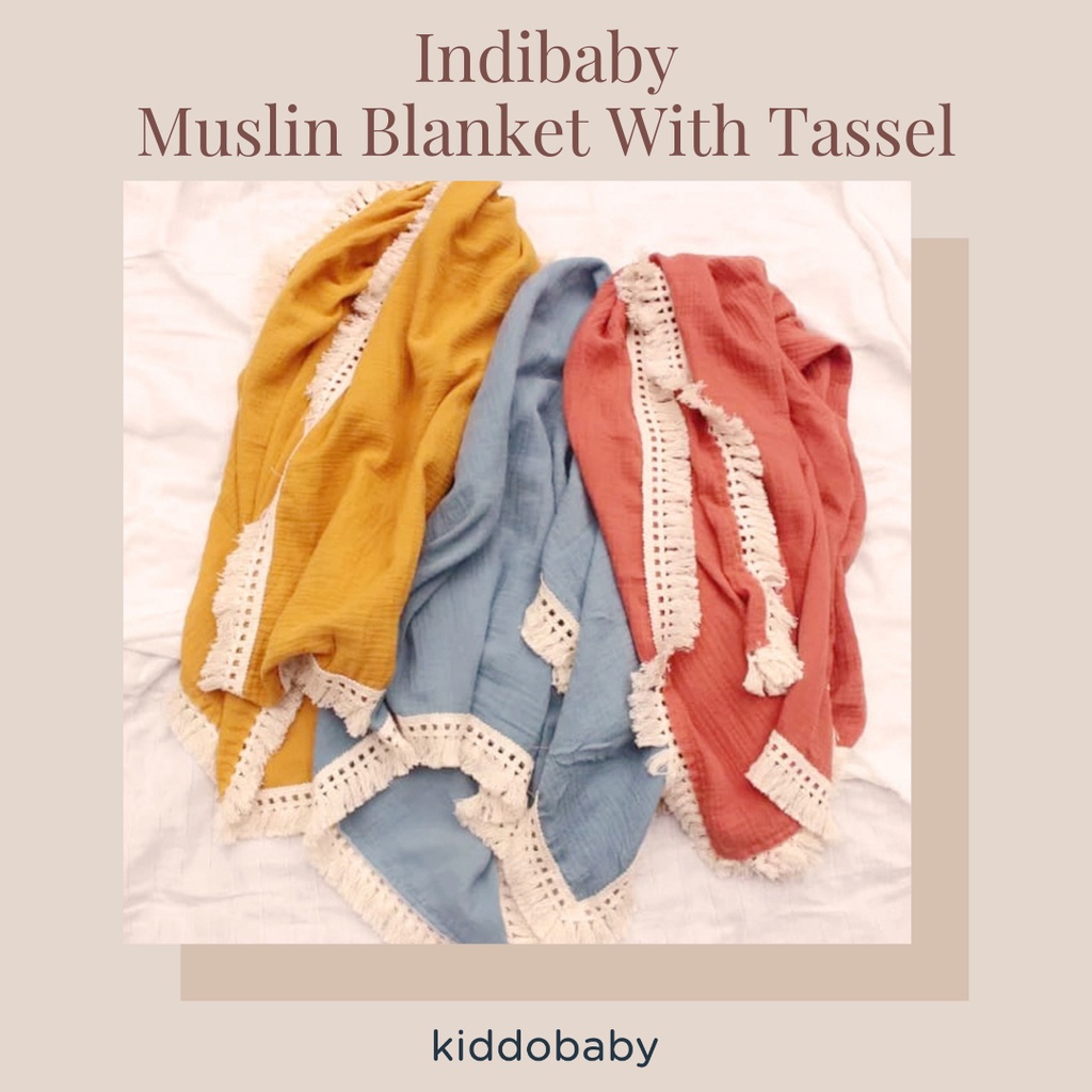 Indibaby Muslin Blanket With Tassel | Selimut Bayi &amp; Anak