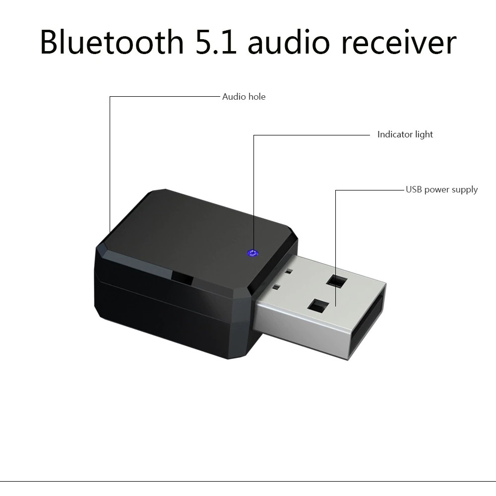 USB Bluetooth 5.1 Receiver Audio Adapter - KN318 - Black