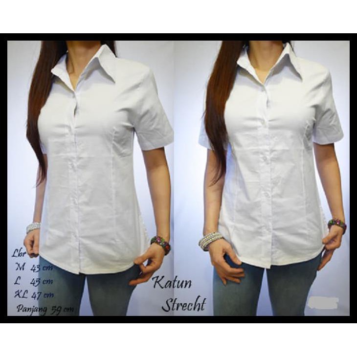 5SAE KEMEJA / HEM PUTIH POLOS LENGAN PENDEK WANITA - PUTIH, M 2H96