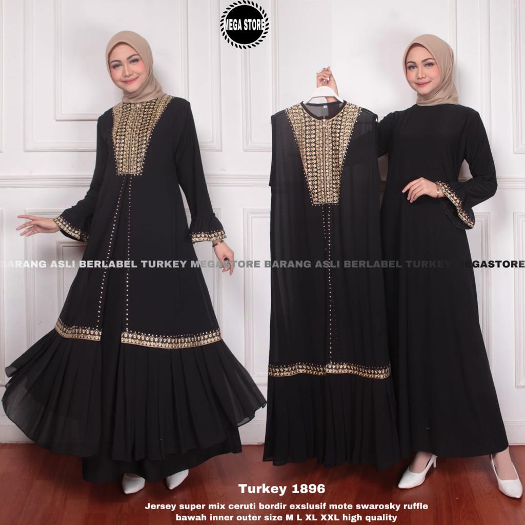 Turkey Abaya Original Asli megastore Model 1896 Gamis Jumbo kekinian Inner Outer Ceruti Jersey Premi