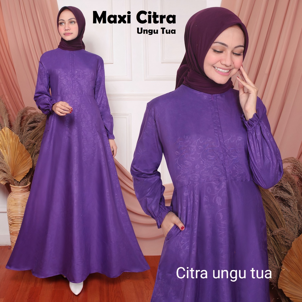 Gudang_Mukenaku Maxi Citra Gamis Syari Fashion Wanita Dewasa Bahan Katun Embos Reseleting Depan (Busui) Terbaru Premium COD bisa bayar di tujuan