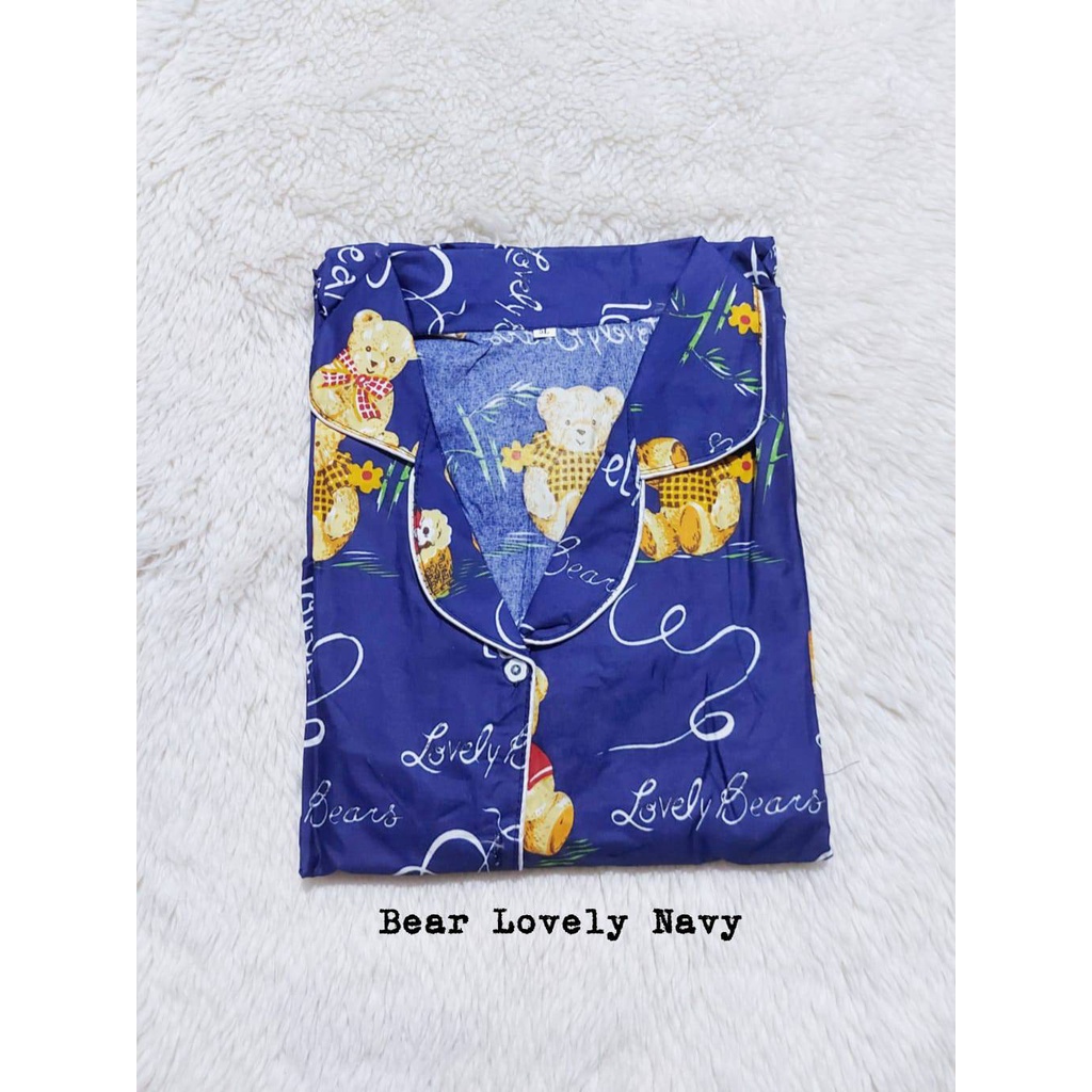 Setelan Piyama Baju Tidur PP High Quality Ld 104 Cm Dewasa-BEAR LOVELY NAVY