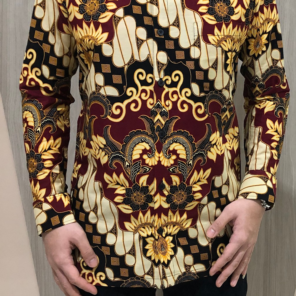 [GRIDLINE - LS080 Brown - LS029 Blue] Baju Kemeja Batik Slimfit Pria Lengan Panjang FULL KATUN