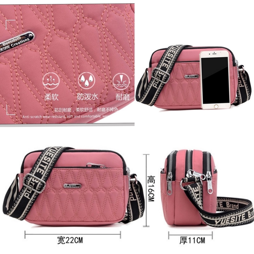 TAS SELEMPANG WANITA 3 RESLETING ANTI AIR PINK YANOWA FASHION TA564P3 KEKINIAN IMPORT KOREA SLING BAG PREMIUM CEWEK BATAM REMAJA BRANDED SIMPLE