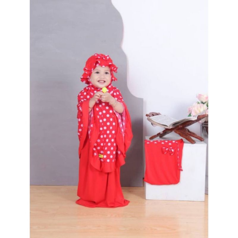 Mukena anak Polka Azvhira kids 3 in 1 Usia 1-5thn
