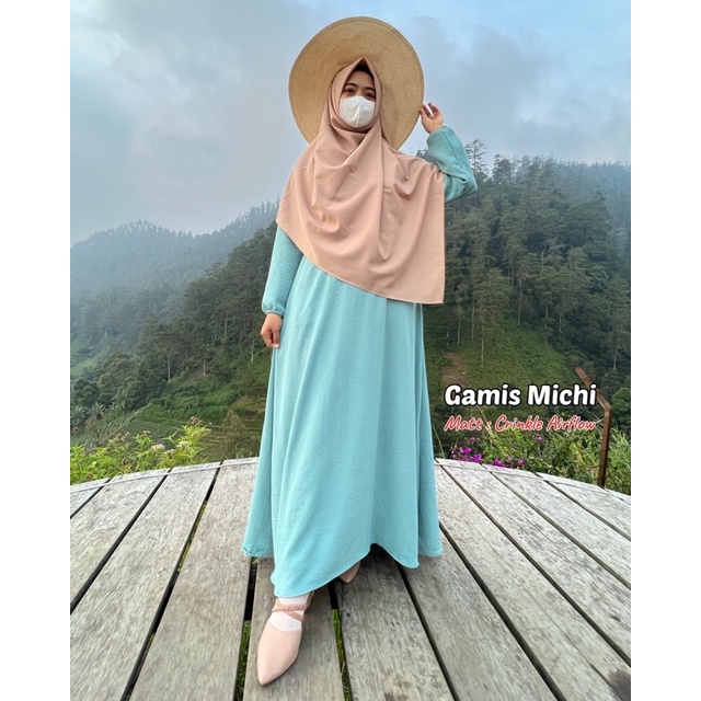 Gamis Crinkle Airflow Premium, Cey Kringkel Polos, Michi by Alfaris