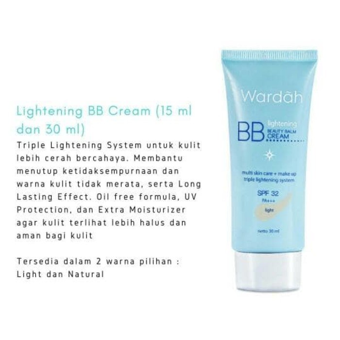 Wardah Lightening BB Cream 15 ml SPF 32 Kulit Lebih Lembab Tahan Lama dan Wajah Cerah Seketika