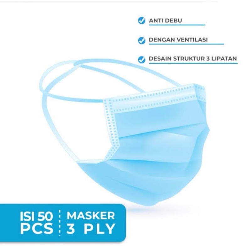 Masker Wajah Headloop HYGENIX 3Ply isi 50pc - MASKER HIJAB