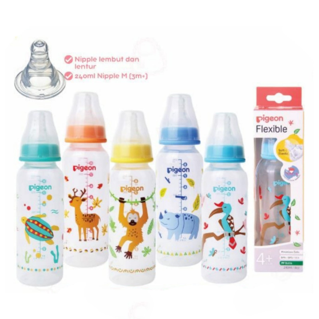 PIGEON Botol Flexible PP RP Seri Hewan Khas Indonesia | Botol Susu Dot (Tersedia varian ukuran dan motif)