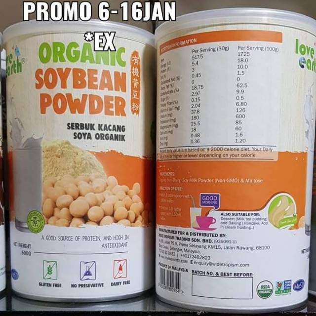 

LOVE EARTH ORGANIC SOYA BEAN POWDER 500GR SERBUK KACANG HITAM.