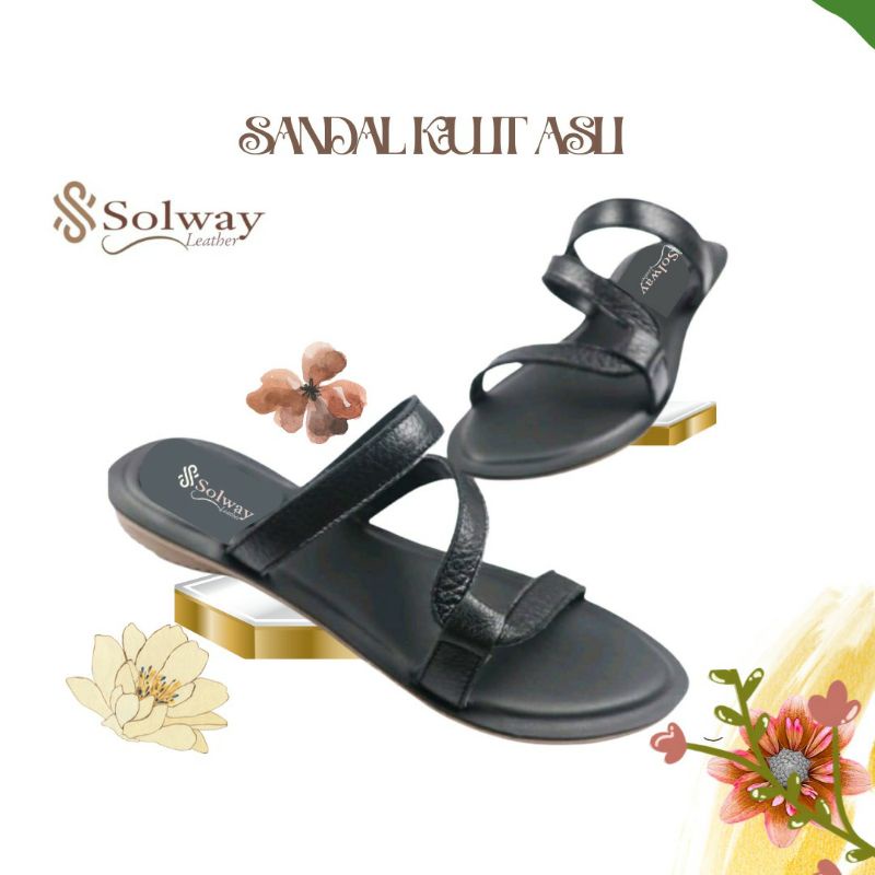 sandal kulit asli wanita tali simple style SW003 Solway
