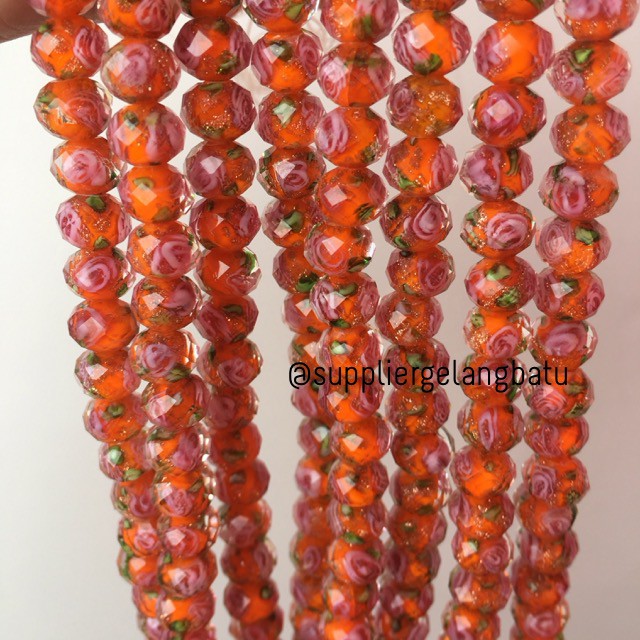 Lampwork kristal Murano 10x8mm bahan crystal ceko mawar orange premium beads aksesoris grosir craft