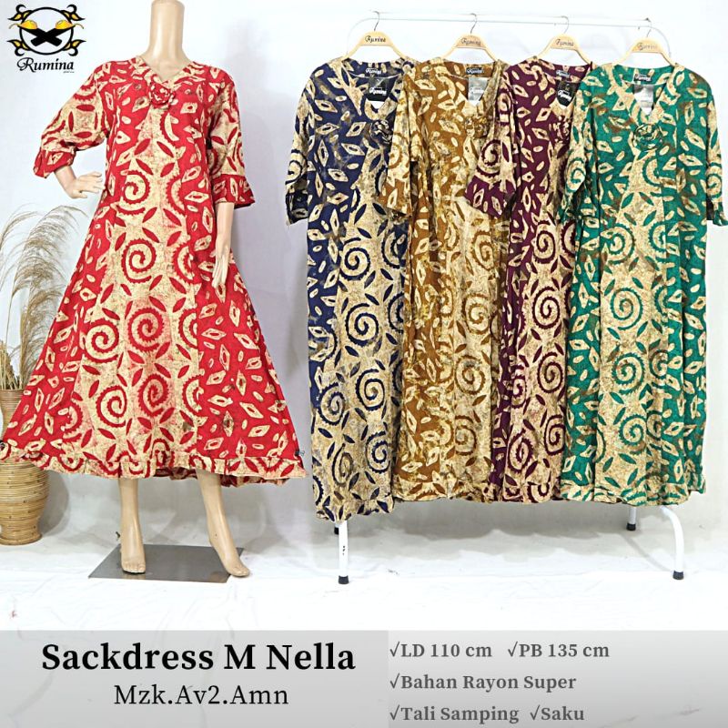 Sackdress Maura Nella Mzk.Av2.Amn Sackdress klok Original Batik Cap Model Cantik Kualitas Premium Ha