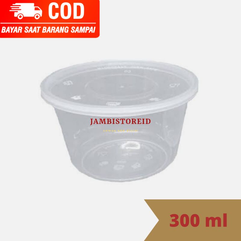 (JAMBISTOREID) Mangkok Wadah Thinwall Medium Box Kotak Bulat 300ml 25pcs Plastik Mika Sedang Bekal M
