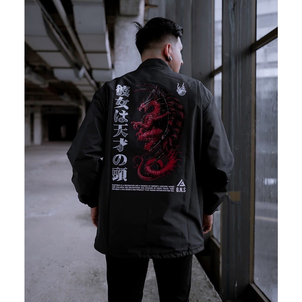 Coach Jaket Hitam Motif Naga Anubis Genious Original