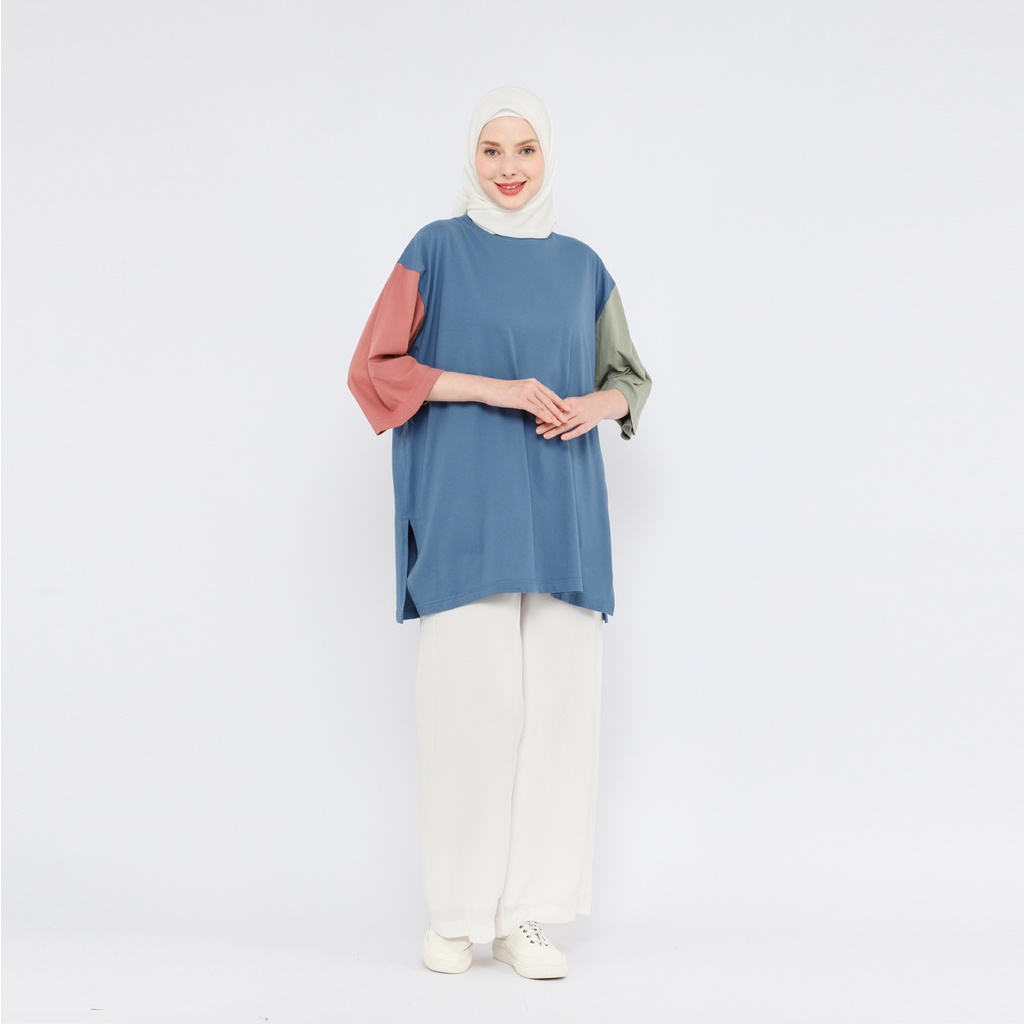 Kaos Oversize Wanita Busui Friendly lengan 7/8 LD 130 Basic Oversized CBSBlue