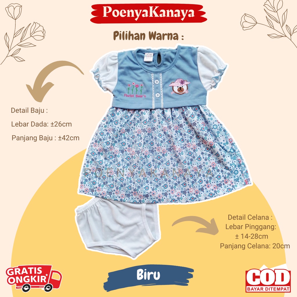 Dress Baby Anak Tangan Pendek Motif FLORIST BEAR'S Fauzan 3-12 Bulan DS80