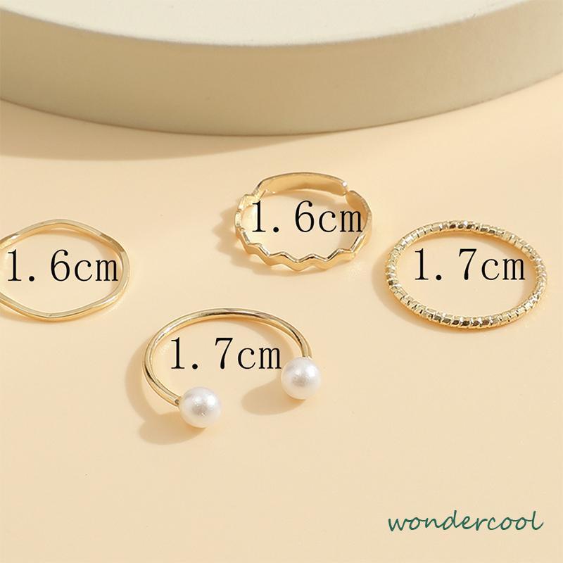 4 Pcs/set Korea Cincin Emas Untuk Wanita Sederhana Mutiara Elegan Cincin Set Dapat Disesuaikan Terbuka Perhiasan Hadiah-Won