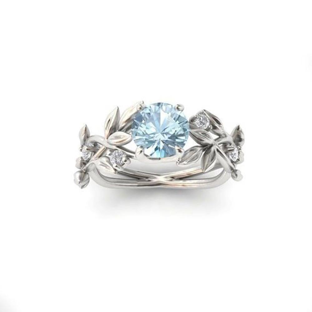 Timekey Cincin Sterling Silver Hias Batu Permata Aquamarine Kristal Berlian Ukuran 6-10 Untuk Wanita A6K7