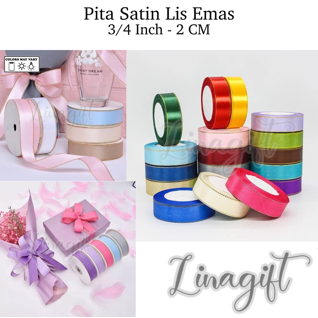 

( Rol 20 Yard ) PITA SATIN LIST EMAS 3/4 INCH SATEN LIS PERAK PITA KADO SILK RIBBON