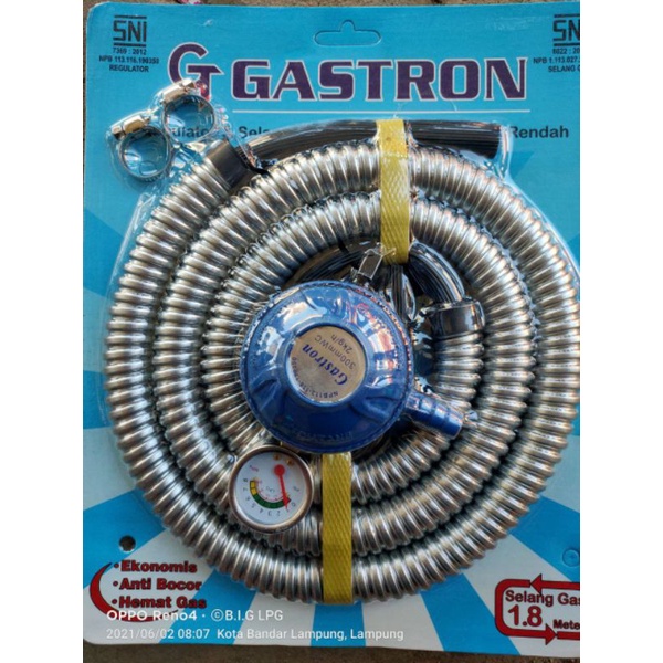 Gastron (selang+Regulator Gas) panjang 1,8 meter original kuat dan  AWET mantaP