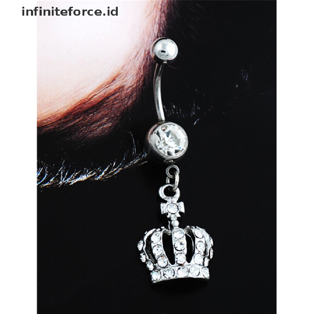 Infiniteforce.id Cincin Tindik Pusar Desain Mahkota Hias Berlian Imitasi Untuk Wanita