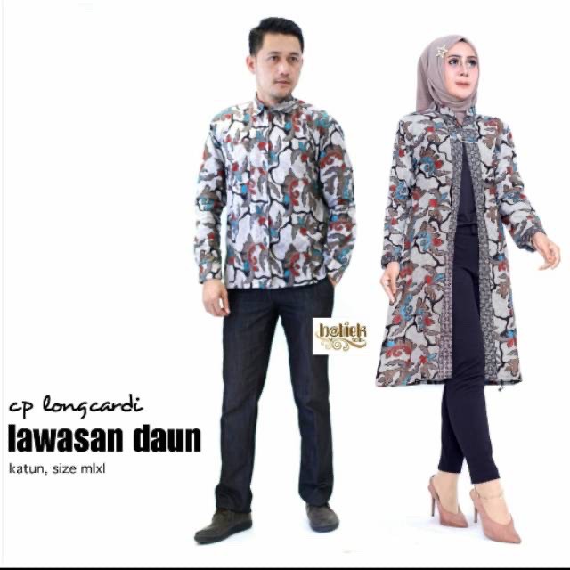 [ADA JUMBO] Long Cardi Lawasan Daun Batik Audy Couple Sarimbit Outer Muslim Kardigan Kantor Kerja