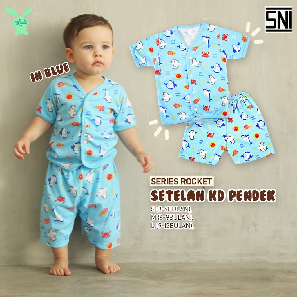 1Pcs Setelan Pendek Bayi Aruchi Motif Rocket SML,XL,XXL bahan Cotton Lembut CBKS