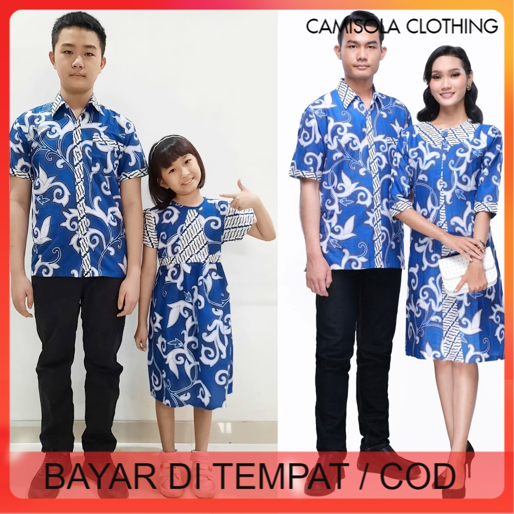 BATIK COUPLE KELUARGA SARIMBIT PASANGAN MUDA AYAH IBU ANAK  PREMIUM FAMILY JUMBO MODERN MURAH KEKINIAN TERBARU TUNIK DRESS AMETA BIRU CAMISOLA CLOTHING