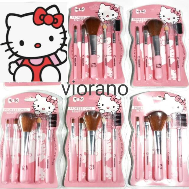 BRUSH SET KUAS MAKE UP HELLO KITY PINK ISI 5